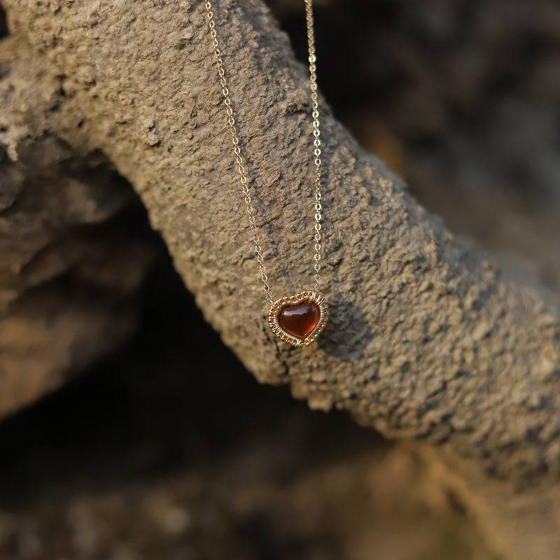 HannahChoice handmade gold woven garnet necklace